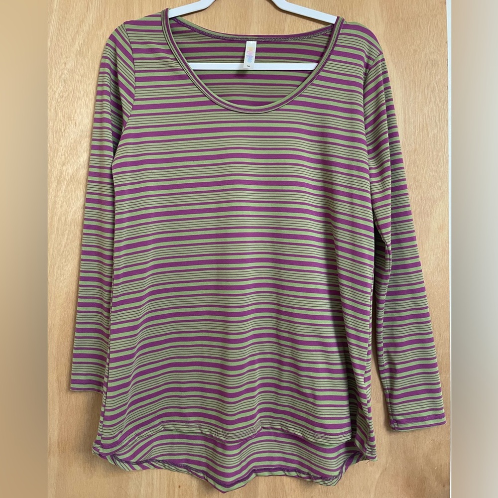 LuLaRoe Purple and Green Striped Long Sleeve Top